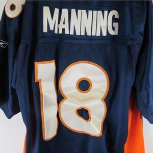Reebok Navy and Orange Manning #18 Football Jersey